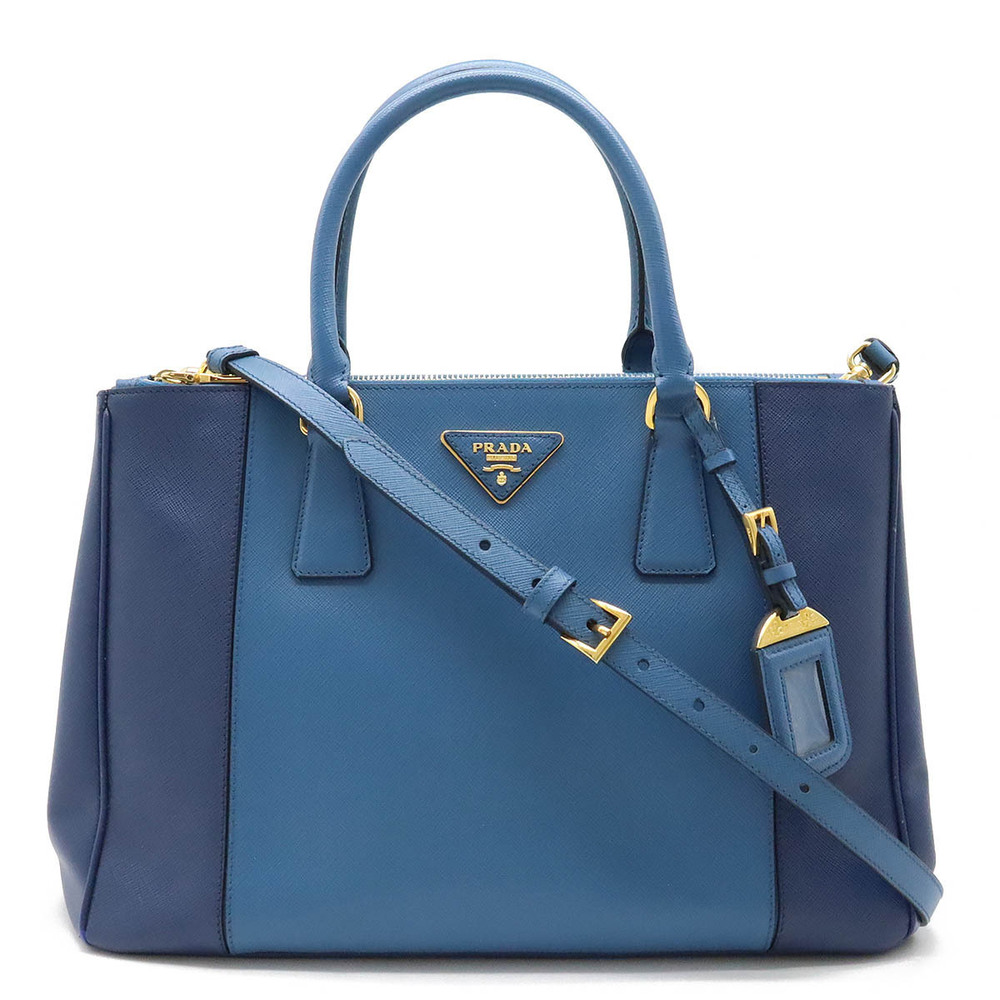 Prada Galleria Tote Bag Crossbody Leather Bicolor Blue Navy Blue